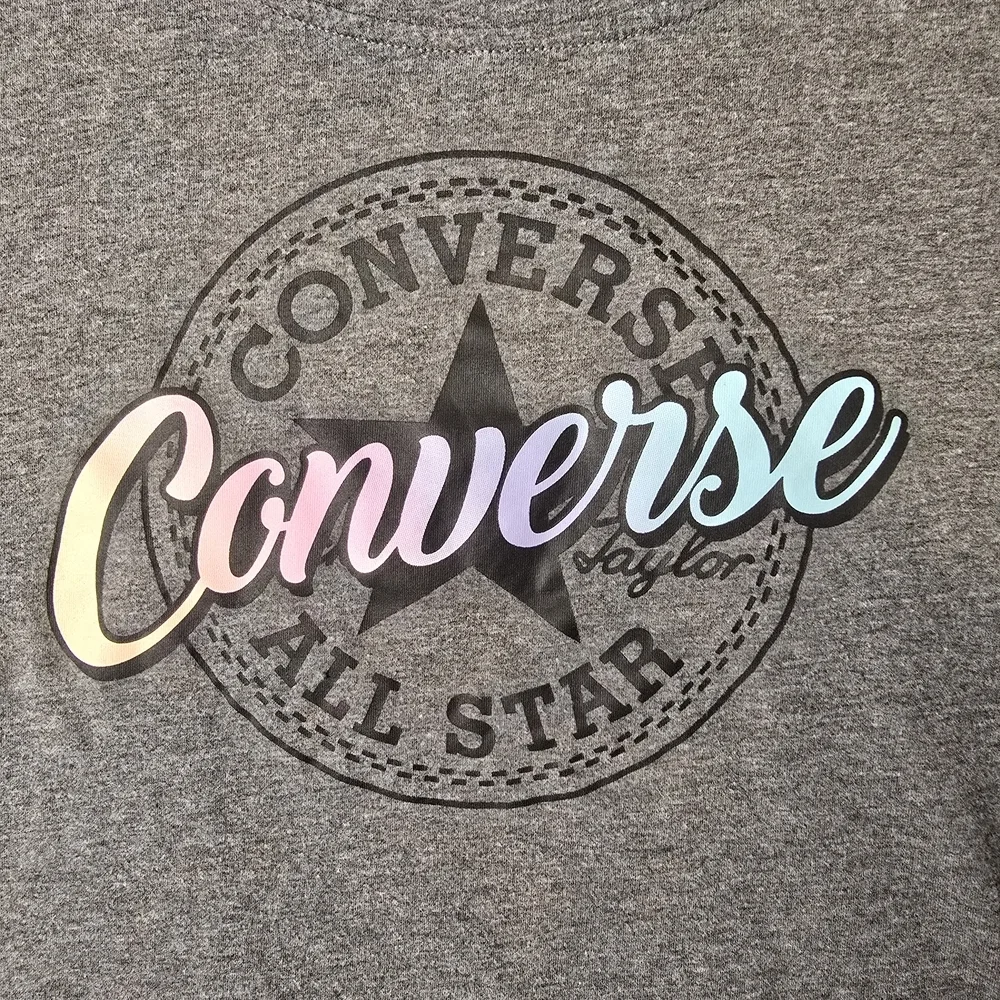 Converse All Star Gray Holographic Logo Crop Top T-Shirt Size L KIDS